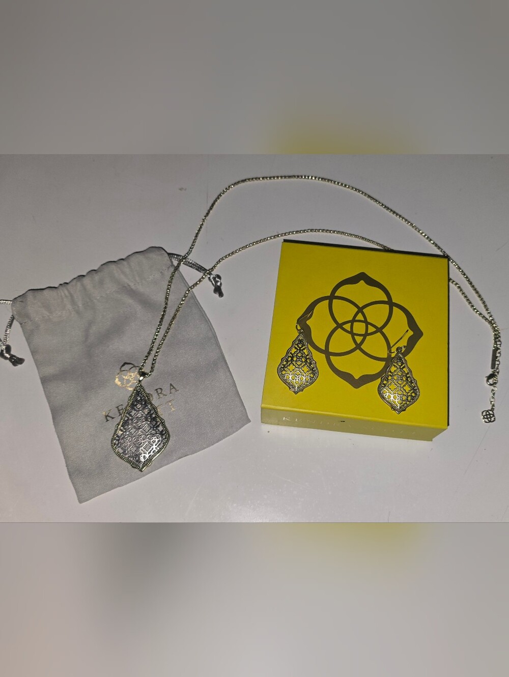 Kendra Scott Silver Filigree Pendant Necklace And Earrings- Silver/Gold
